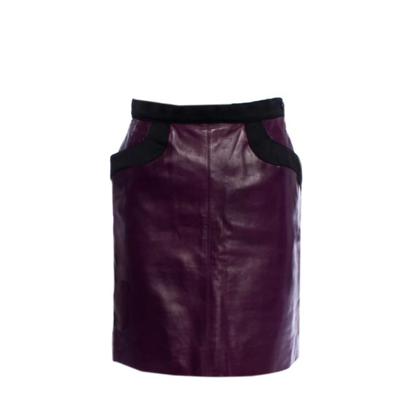 YVES SAINT LAURENT 1990s Plum Leather and Satin Blazer Jacket and Skirt Set S - Picture 2 of 7